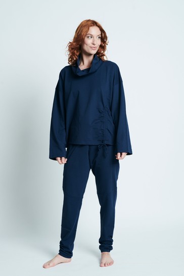 Elle Navy	Blue Loungewear Tie Detail Asymmetric Long Sleeve Top