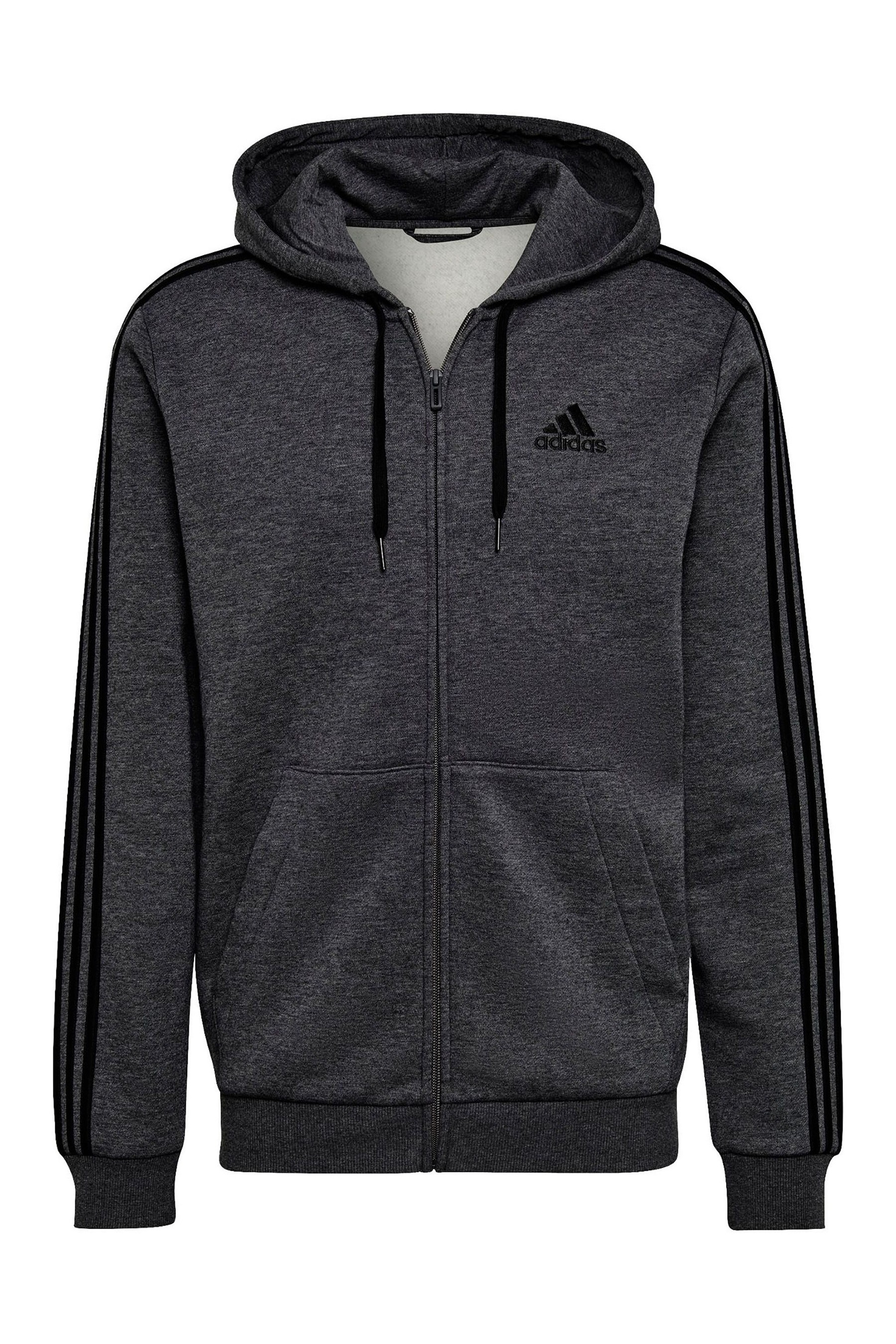 adidias Fleece 3 Stripe Zip Through Hoodie