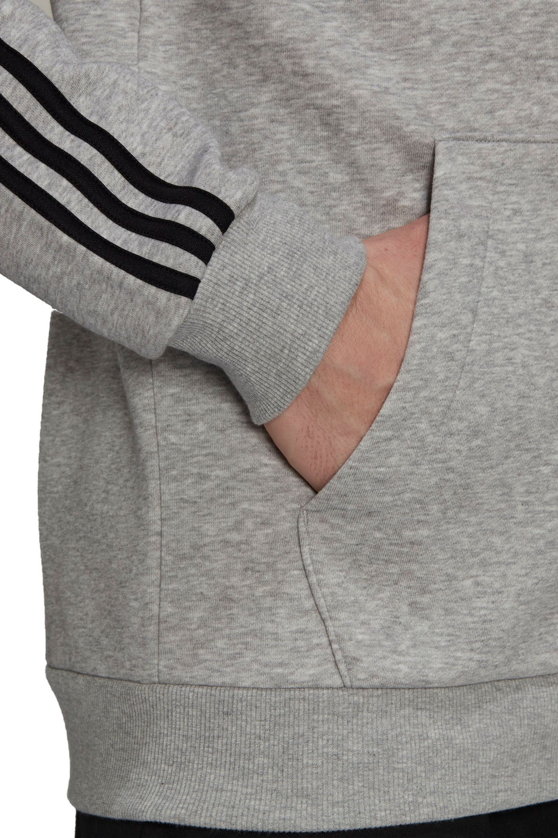 adidias Fleece 3 Stripe Zip Through Hoodie