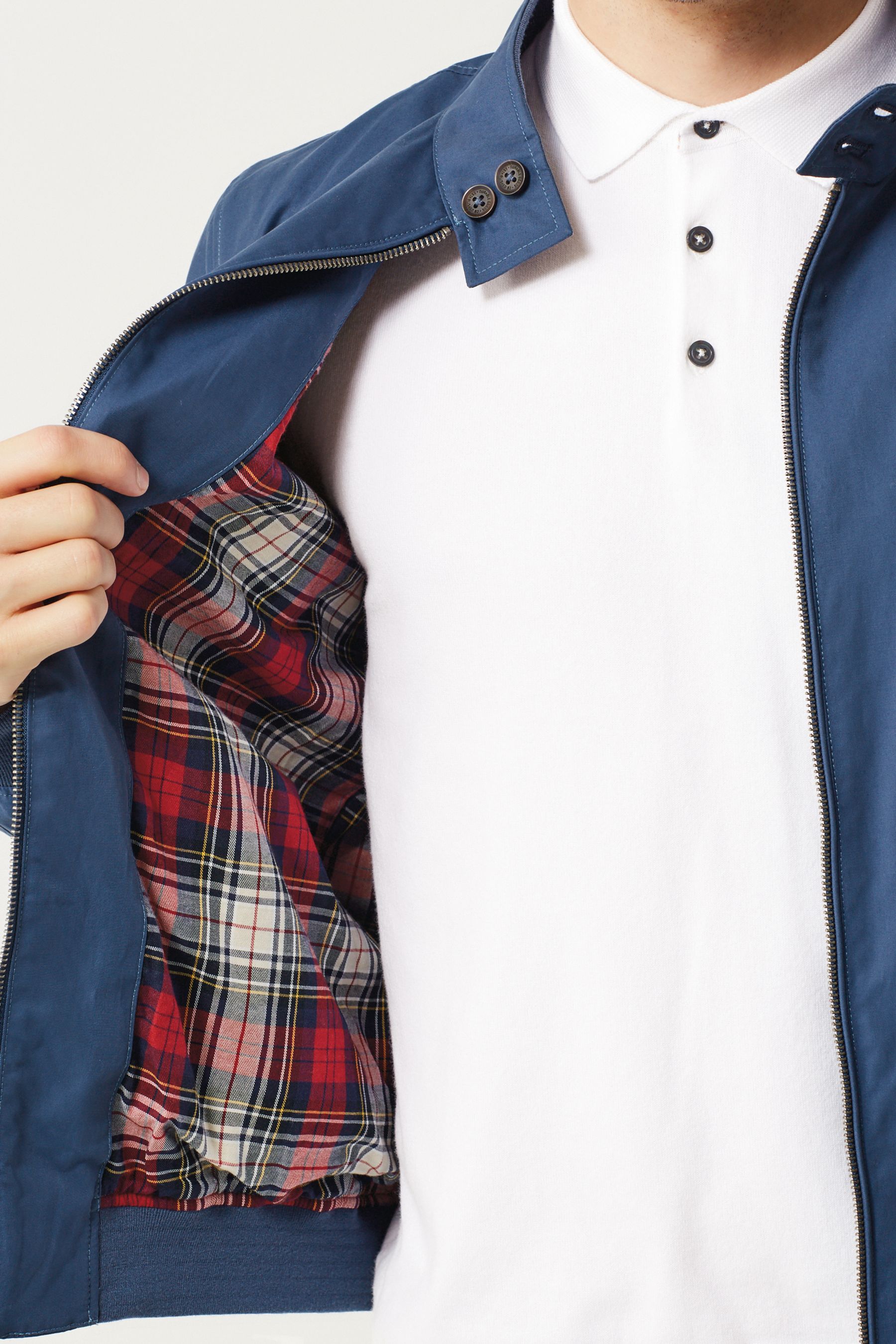 Shower Resistant Harrington Jacket With Check Lining