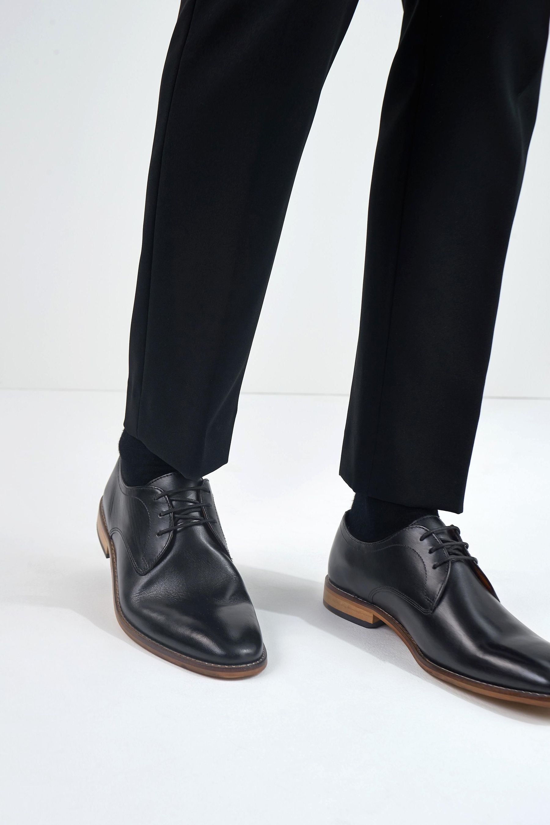 Contrast Sole Leather Derby Shoes Regular Fit