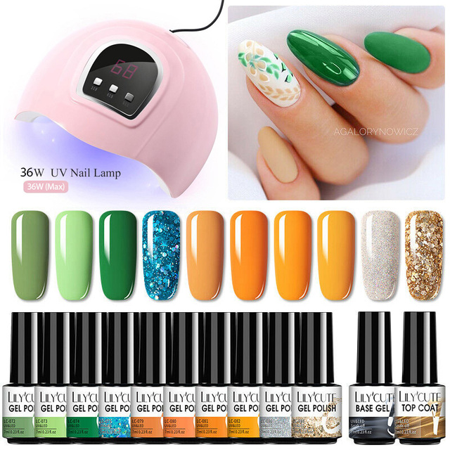 LILYCUTE 10pcs Gel Nail Polish Set With UV Lamp Nude Gel Semi Permanent Hybrid Varnish Base Top Coat Soak Off UV LED Nail Art