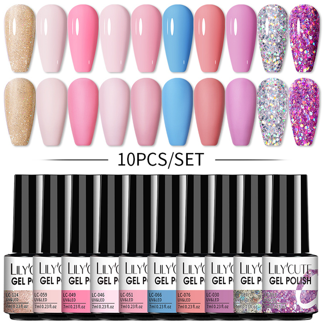 LILYCUTE 20/10/8pcs Set UV Gel Nail Polish Set 7ml Multicolor Semi-Permanent Long Lasting Led Gel Varnish Soak Off Nail Gel