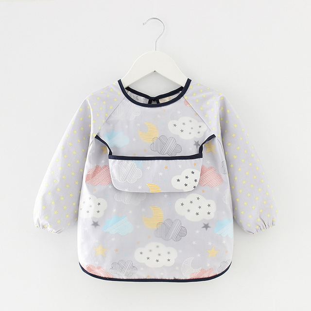 Baby Kids Toddler Long Sleeve Waterproof Scarf Art Smock Feeding Bib Pocket Infant Boys Girls Burp Cloths Bandana Bibs