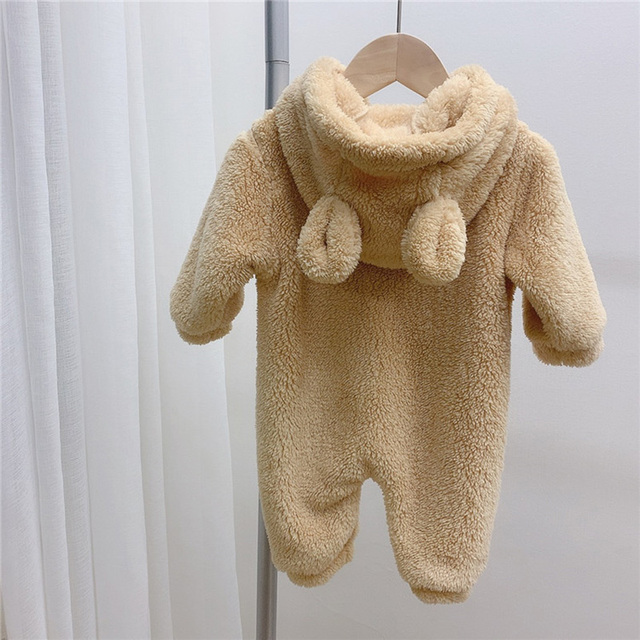 MILANCEL 2021 Autumn Winter Baby Rompers Cute Bear Hooded Baby Boys Rompers Warm Fleece Newborn Baby Clothes