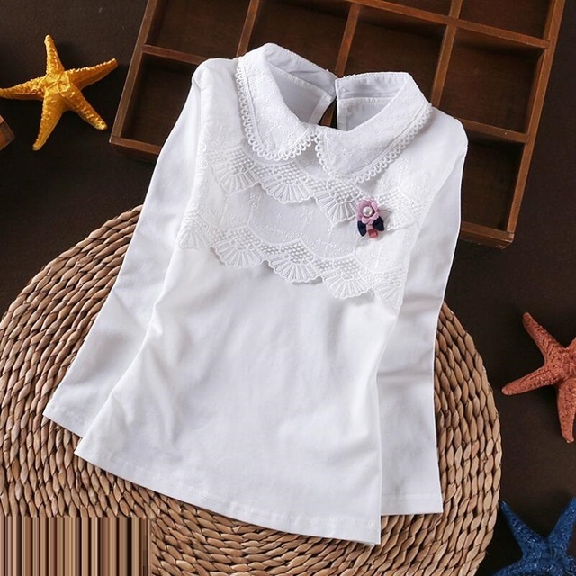 Spring Autumn Winter Girls Blouse Teen Girls Shirts Tops Cotton Lace Long Sleeve Girls Tops Shirt Kids Clothes For Kids