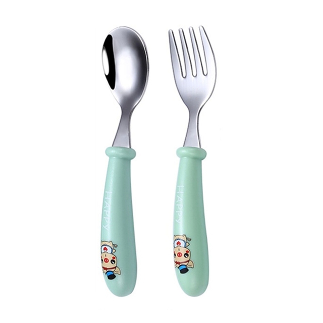 Baby Kids Cartoon Cute Spoon Fork Stainless Steel Tableware Training Learn Food Feeding Scoop Fork Utensils For Baby