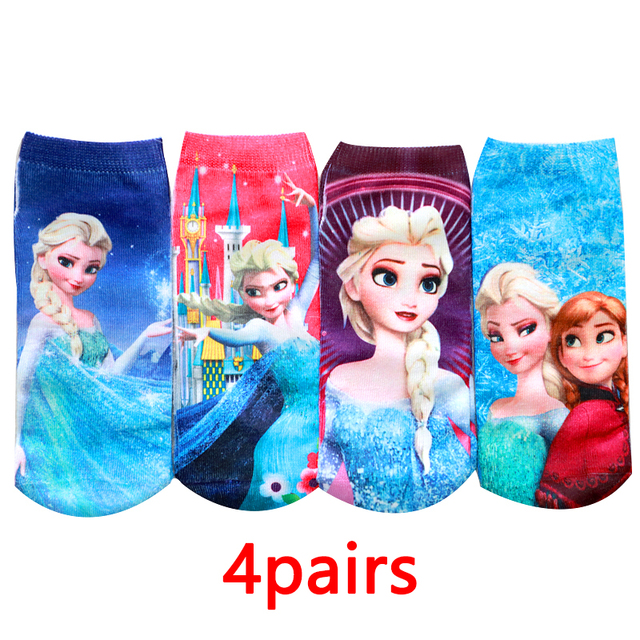 4 Pairs/Bag Kids Socks Children Frozen Socks Spring Cotton Anna Elsa Princess Cartoon Socks for Boy Girls Socks