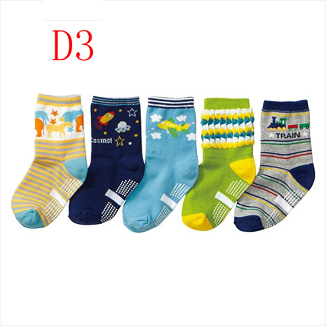 5 Pairs Non-slip Cute Cartoon Children Socks Spring Autumn Cotton Warm Breathable Boys Girls Absorb Sweat Sock for 0-8 Years