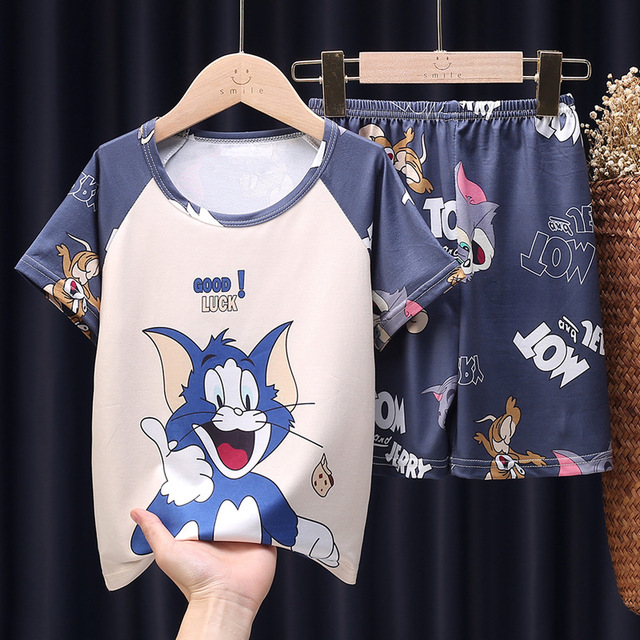 Doraemon Kids Pajamas Tops Pant Summer Cartoon Sleepwear Set Boys Girls Baby Clothes Pajamas Short Sleeve T-shirt Pajamas Suit