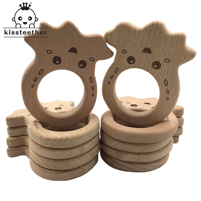 10pcs Safe Kara Teething Baby Cute Teether Antlers Design Wooden Ring Animal Shape Handmade Toy Wooden Teether - Giraffe Teether