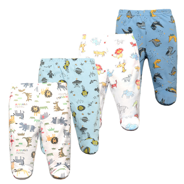 3/4/5pcs/lot Newborn Baby Pants Soft Cotton Cartoon Boys Pants Four Seasons Feet Baby Girls Pants Stripe Baby Trousers 0-12M