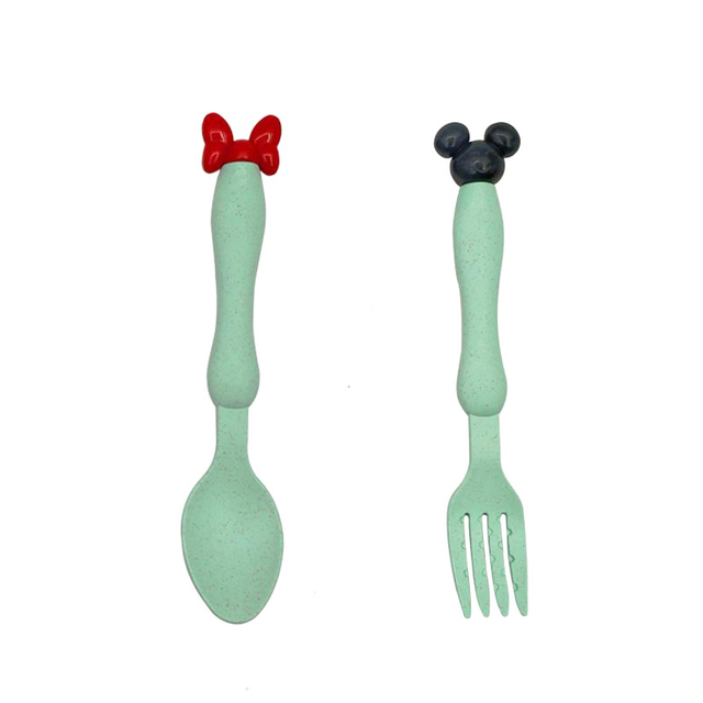 2pcs Baby Feeding Cutlery Set Eco-friendly Wheat Straw Infant Plate Children Dish Utensils Kids Anti-hot Training Bowl Spoon