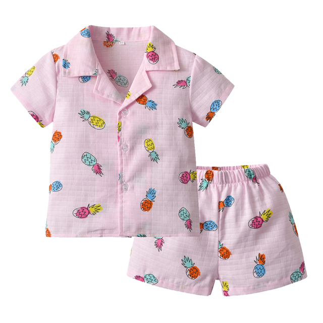 100 Cotton Children's Sleepwear Pajamas Kids Girls Clothes Toddler Girls Button Down Sleepwear Pajamas Suits Girl Sets