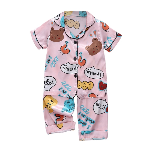 Summer 2pcs/set Kids Boys Short Sleeve Tops+Pants Sleepwear Cartoon Pajamas Home Children Girls Set 2-7 Years Kids