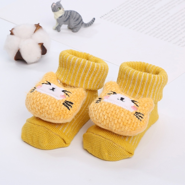 Newborn Baby Girl Boy Cute Cartoon Pattern Cotton Socks Infant Anti-slip Warm Floor Socks Medium Tube Knitted Socks