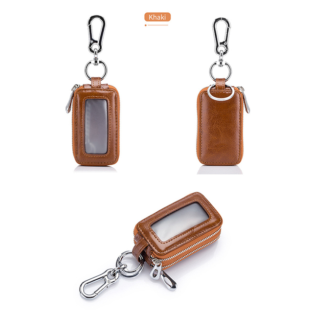 DIDE Vintage Car Genuine Leather Mini Key Bag Coin Purse Wallets Men Women Keys Organizer Keychain Double Zipper Key Cover