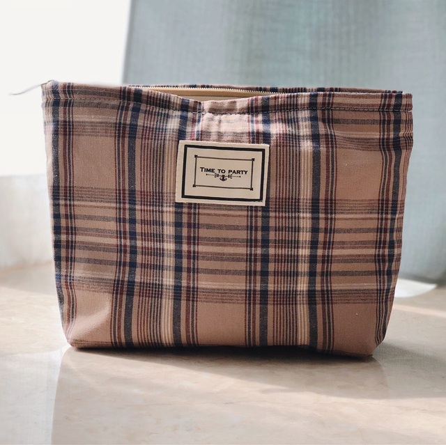 Korean Cosmetic Bag Plaid Beauty Pouch Necesserie Makeup Clutch Cosmetic Organizer Women Large Travel Cosmetic Bag Beauty