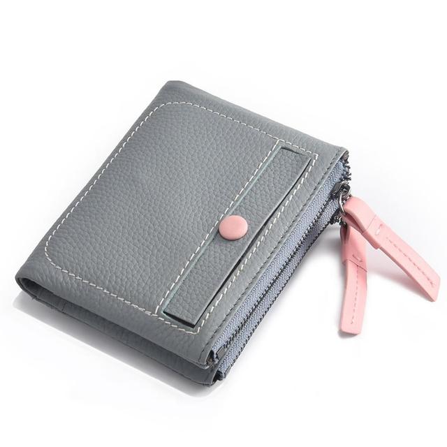 Women's Short Leather Wallet Korean Style Fashion Double Zipper Coin Purse First Layer Cowhide Multi Card Slot Women's Wallet