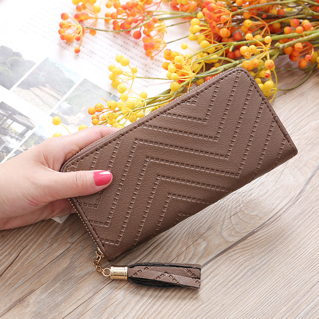 Women Long Wallets Clutch White High Quality Leather Tassel Ladies Zipper Bag Phone Coin Cash Receipt Card Holder