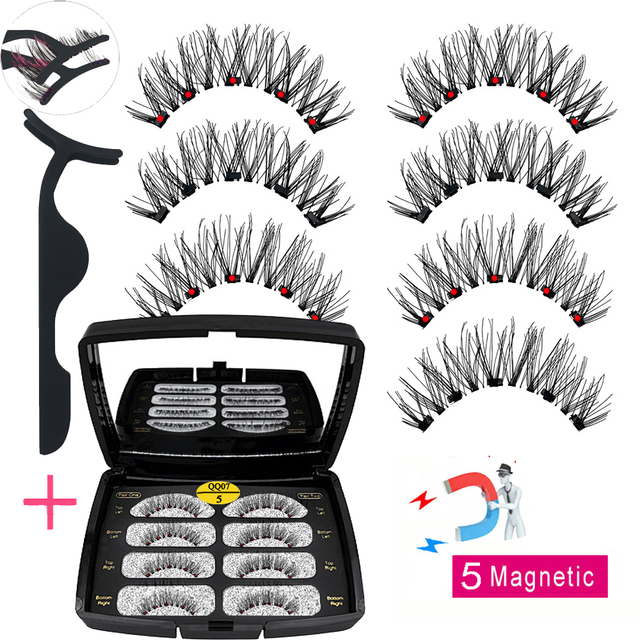 LIKOFO Magnetic Eyelashes with 5 Magnets Natural Handmade 3D/6D False Eyelashes Acrylic Box Long False Eyelashes Cosmetics for Gift