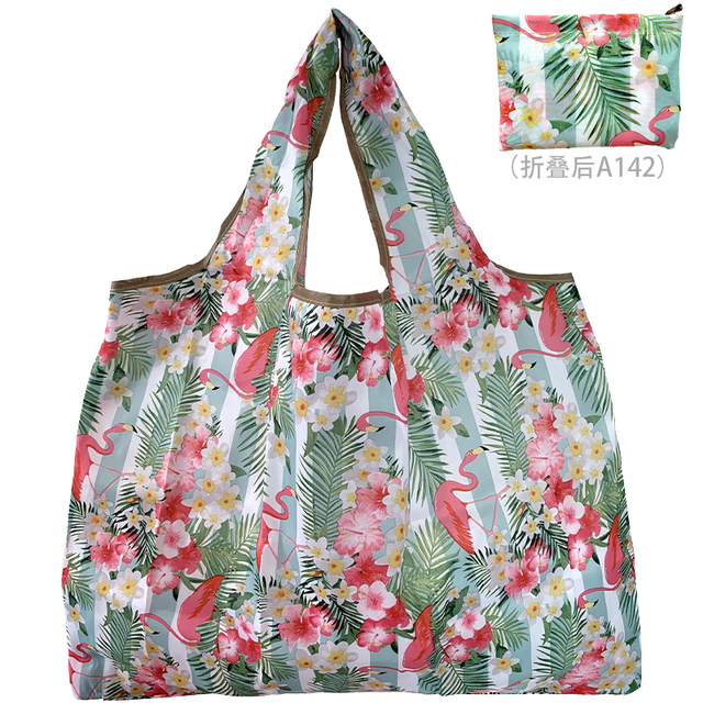 Large Durable Nylon Printing Foldable Eco-friendly Shopping Bag Tote Folding Pouch Bags Convenient Storage Bags Large Capacity