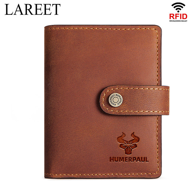 Short RFID Men Thin Bank Wallets Credit Card Holder Slim Male Nut Zipper Hasp Purse Genuine Leather Passport Travel Bags