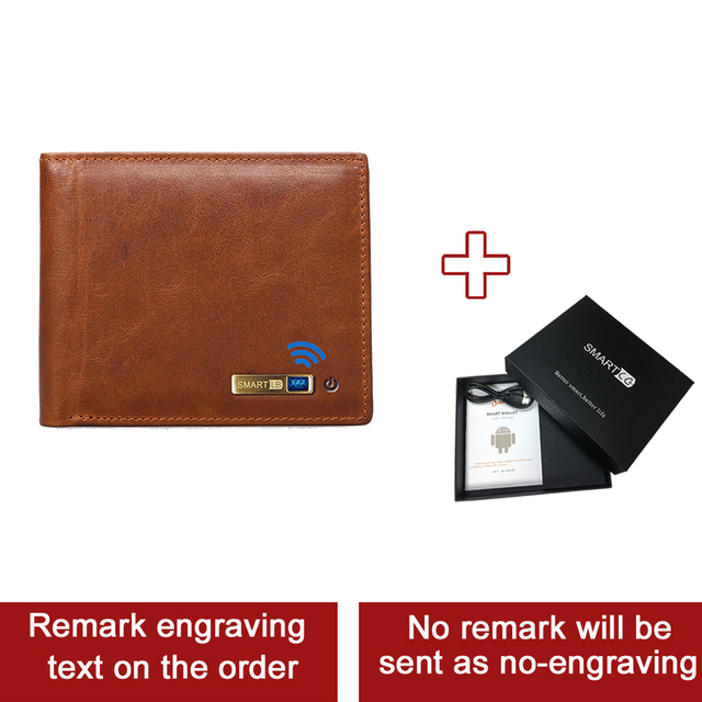 Smart Anti-lost Wallet Compatible Leather Short Credit Card Holders Male Coin Purse Genuine Leather Men Wallets Free Engraving