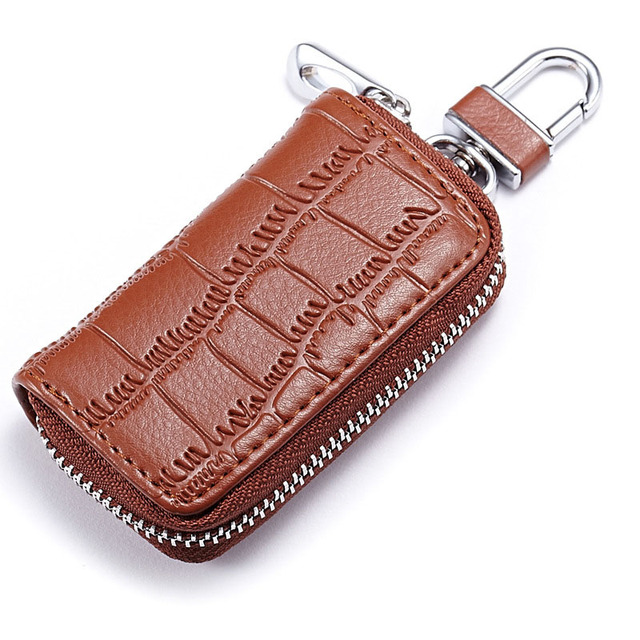 Fashion Genuine Leather Car Key Bag Unisex Crocodile Print Zipper Top Quality Cow Split Key Organizer Purse