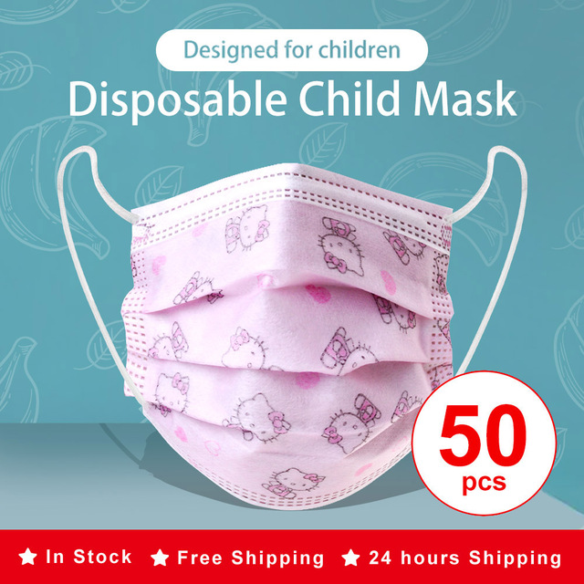 50/100pcs Cartoon Children Face Masks 3 Layer Disposable Mouth Flex Soft Breathable Cute Hygiene Kids Face Mask for Child