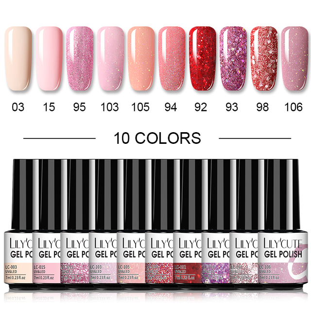 LILYCUTE 10/20/8/2pcs Gel Nail Polish Set Semi Permanent Glitter Hybrid Varnish Base Top Coat Soak Off UV LED Nails Gel