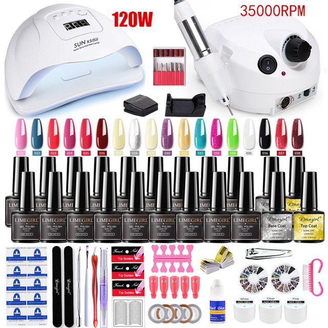 Manicure Kit For Nail Extensions Gel Nail Polish Kit Quick Build Polygels Set 120W/54W LED Nail Lamp Nail Tool Kit