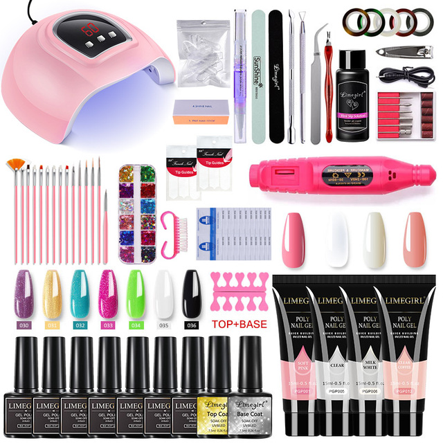 Nail Set With Nail Lamp Nail Dryer Manicure Drill Machine Manicure Set Kit Polygels Nail Gel Polish Set Soak Off Nail Art Tools Kits