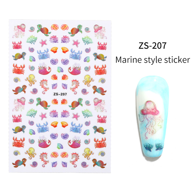 LEAMX Ocean Cute Glitter Laser Nail Art Marine Animal Shell Turtle Fish Starfish Nail Sticker Slider 9D Nail Sticker Decoration