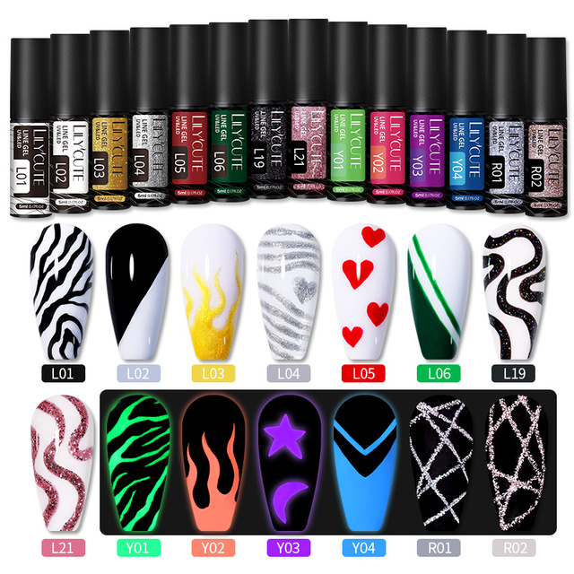 LILYCUTE 14 Colors 5ml Polish Line Gel Kit Nail Art Design UV/LED Nail Polish Drawing Polish DIY Painting Varnish Liner Gel