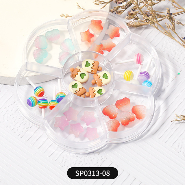 1 Box of 7 Nail Art Decorations Bow Aurora Bear Butterfly Rhinestone Pearl Mixed Set Box DIY Nail Decoration designer charms