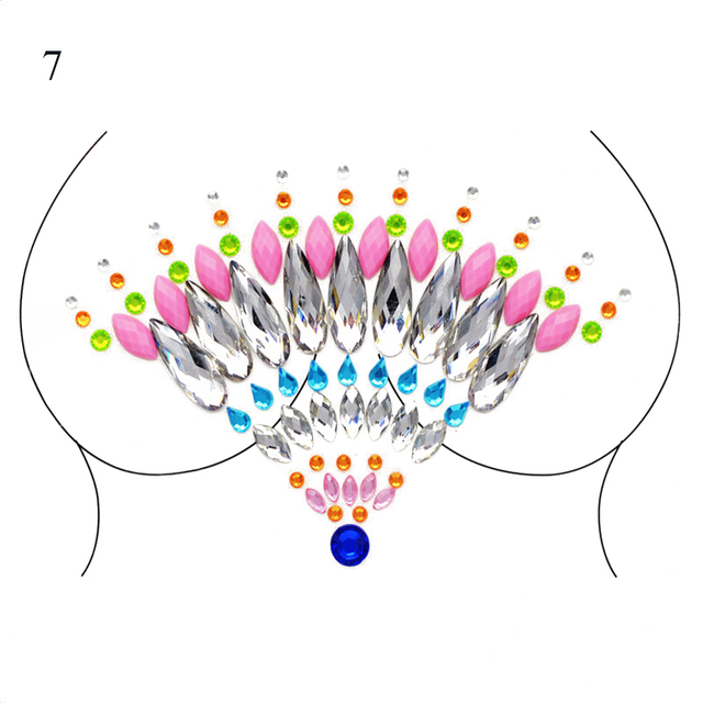 مثير الصدر ثلاثية الأبعاد كريستال الراتنج الحفر الوشم ملصق بار مهرجان الموسيقى حجر الراين لصاقات وشم كرنفال الطرف الصدر الديكور