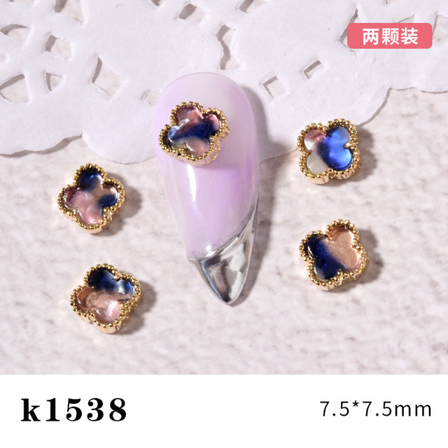 3pcs New Japanese Manicure Metal Amber Four-leaf Clover Shell Butterfly Manicure Gold Edge Irregular Gemstone Jewelry