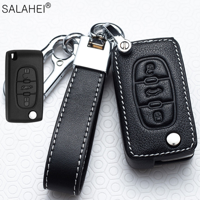 Leather Car Key Case Covers For Peugeot 107 206 207 208 306 307 301 308S 407 2008 3008 4008 5008 RCZ For Citroen C1 C2 C3 C4 C5