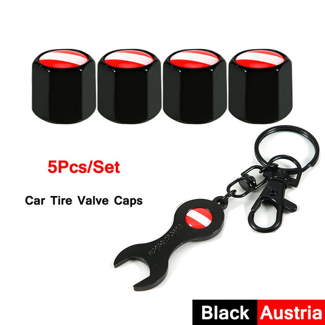 DSYCAR 5pcs/set National Flag Pattern Anti-theft Car Tire Wheel Valve Caps With Wrench Keychain Alloy Car Tire Valve Caps