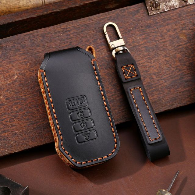 Luxury Car Key Cover Case Genuine Leather Keychain Accessories For Kia Ev6 Seltos K5 Sorento Mq4 7 Button Keyring Holder Shell