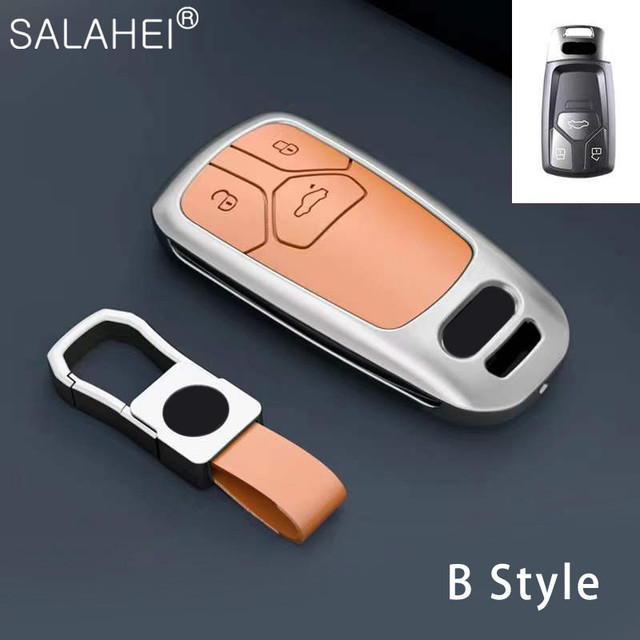 New Fashion Zinc Alloy and Leather Car Key Case Cover for Audi A3 A4 A5 C5 C6 8L 8P B6 B7 B8 C6 RS3 RS6 Q3 Q7 TT 8L 8V S6 S4 S3