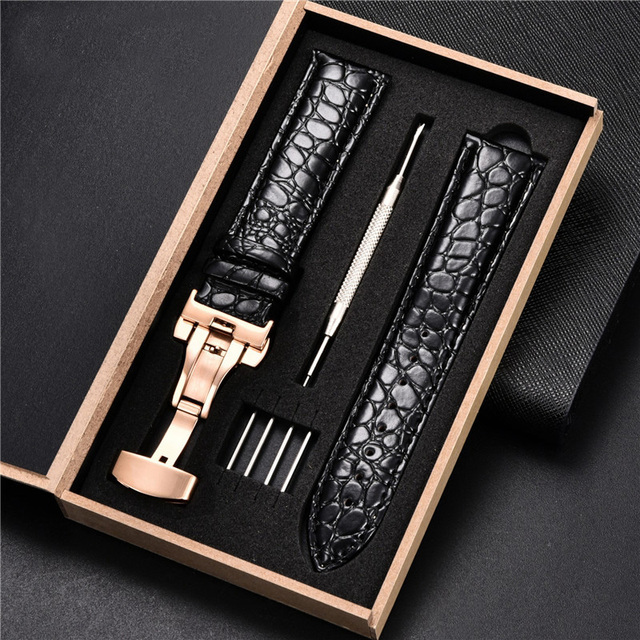 Top luxury crocodile pattern watchband leather straps 18mm 20mm 22mm 24mm with stainless steel automatic clasp wristwatch band