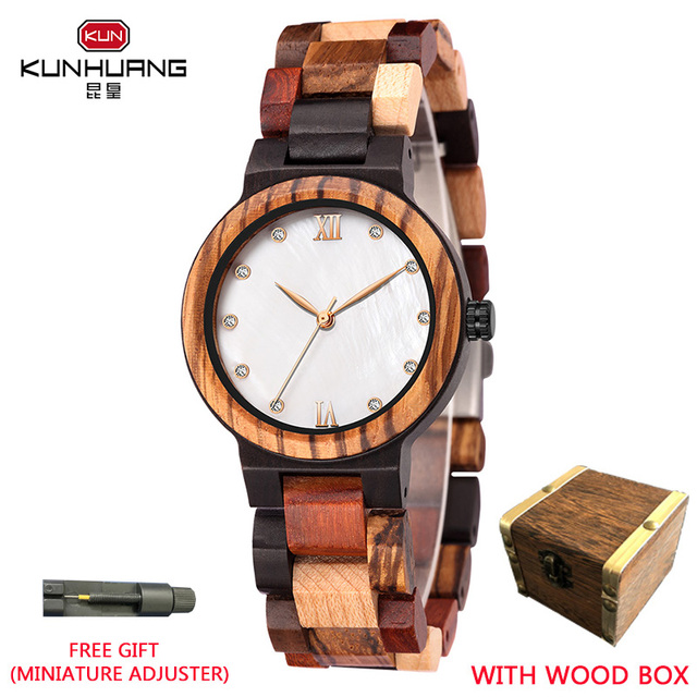 Kunhuang Ladies Watch Top Fashion New Wooden Quartz Watch Japan Movement Business Watch Great Gift Wood Boxmontre Femme