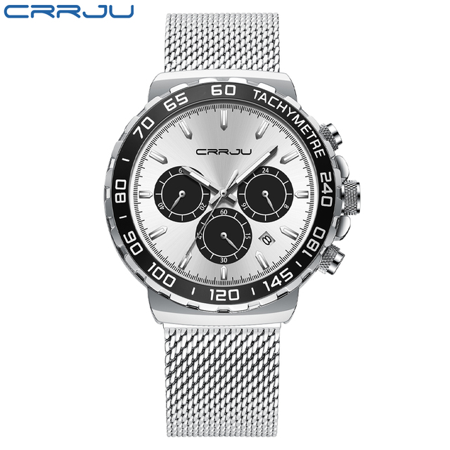 CRRJU Men's Watch Quartz 2022 New Japanese Chronograph Top Brand Water Resistant Stainless Wrist Watches With Date Relogio Masculino