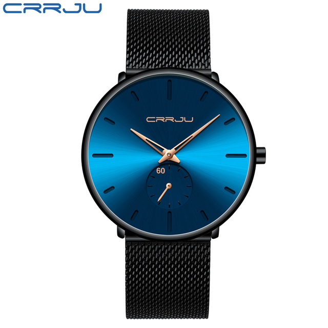 Fashionable Quartz CRRJU Men's Watches Luxury Fashion Slim Mesh Water Resistant Watches