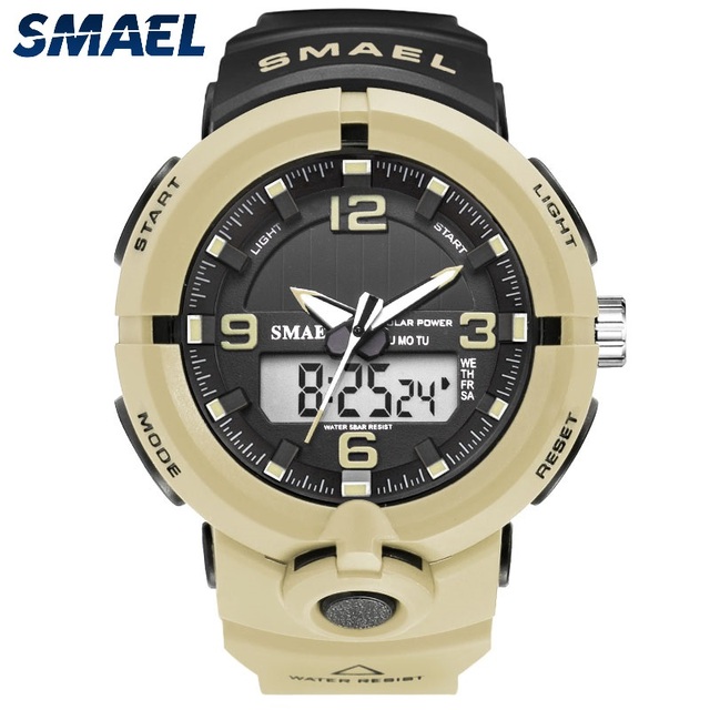 SMAEL Solar Power Men Sports Watches Waterproof LED Digital Watch Men Luxury Brand Electronic Mens Wrist Watch Relogio Masculino