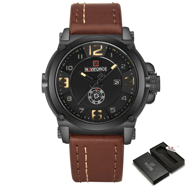 NAVIFORCE Men's Watch Fashion Sports Waterproof Wristwatches Male Military Leather Band Quartz Watch Calendar Relogio Masculino