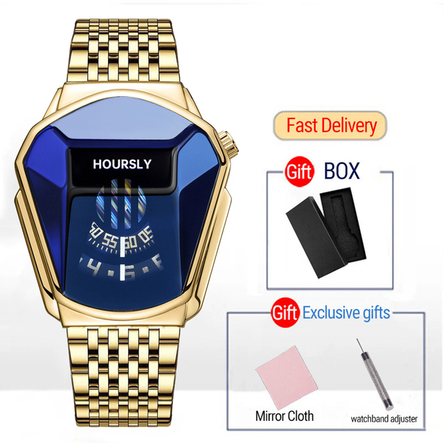 Gold Luxury Brand Trend Cool Men's Wrist Watch Stainless Steel Technology Fashion Quartz Watch Men 2022 Relogio Masculino