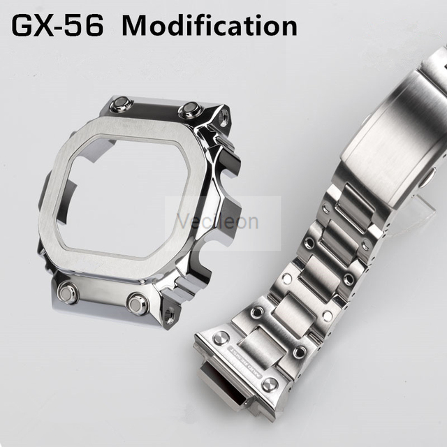 GX56 316 الفولاذ المقاوم للصدأ الساعات والحافة ل GX56BB GXW-56 حزام معدني الحافة برو نمط الإطار مع أدوات ريترو الأسود